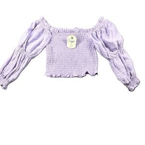 Altar'd State Women NWT Smocked Crop Top Long Sleeve Puff Sleeve Lavender L L161